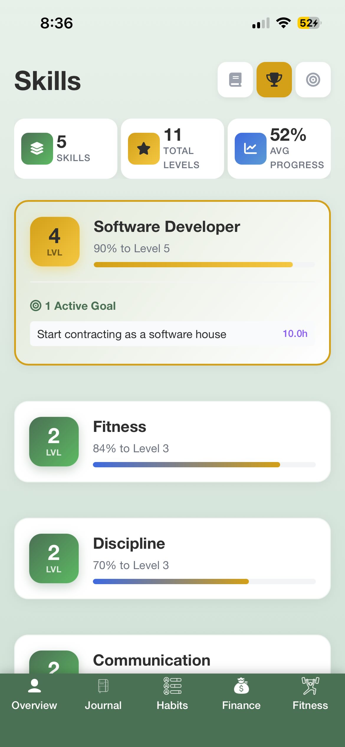MyArc App Skills Tracker Screen
